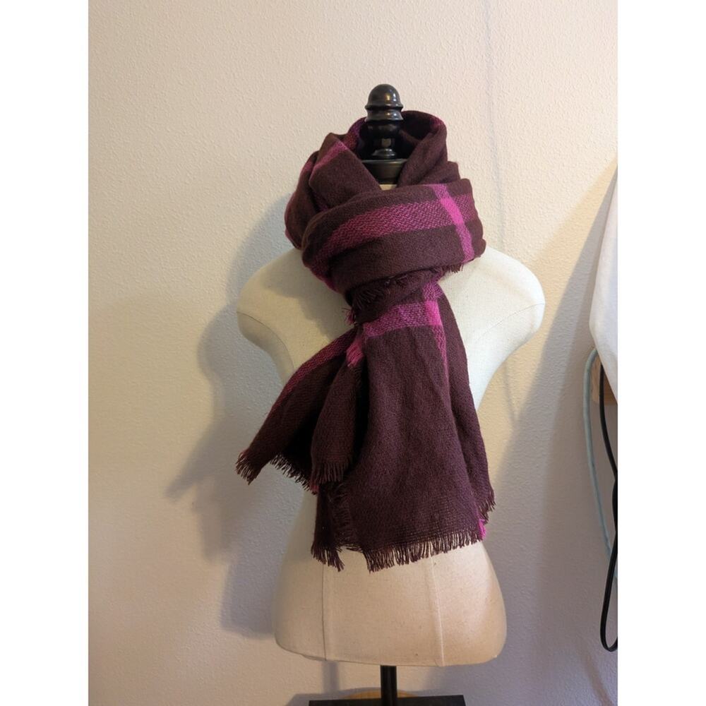 brown and pink plaid blanket scarf
